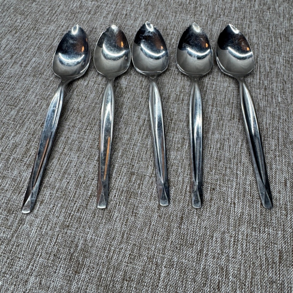 WM. Rogers Silver Plate Lines Grapefruit 6" Spoons Set of 5 Vintage 1950s